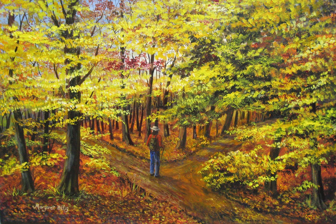 "The Road Not Taken,"​ Painting by Margaret Ellis, 2011, South Yorkshire, United Kingdom