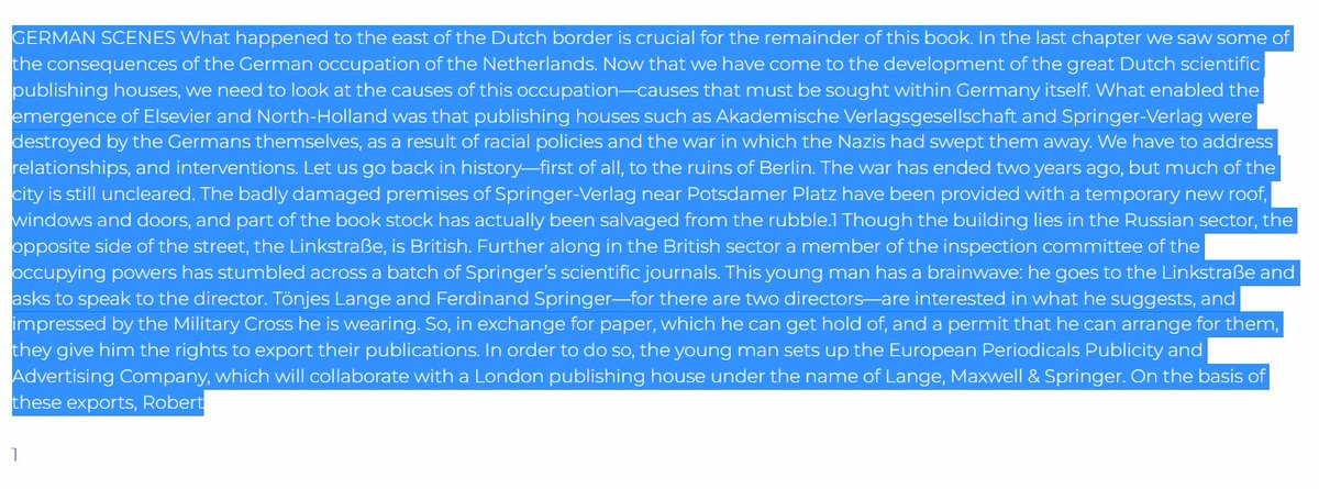 Potsdam: "in the British sector a member of the inspection committee of the occupying powers has stumbled across a batch of Springer’s scientific journals. This young man [Robert Maxwell] has a brainwave.... "
 