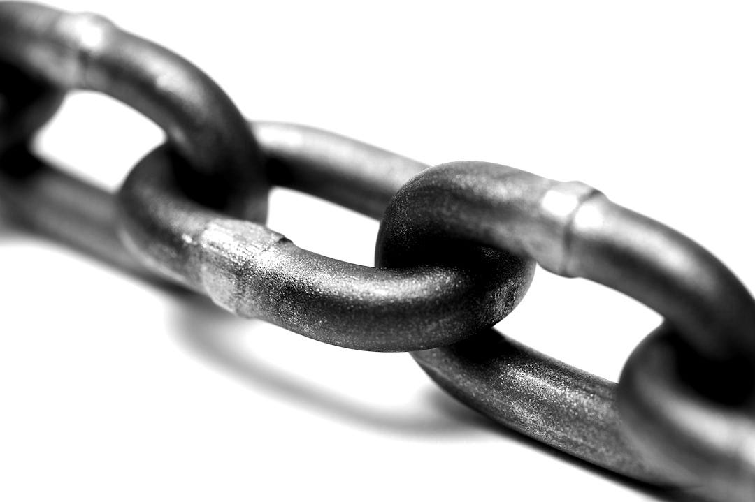 grey metal chain on white background