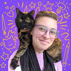 picture of author Meggie with a cat on their shoulders.