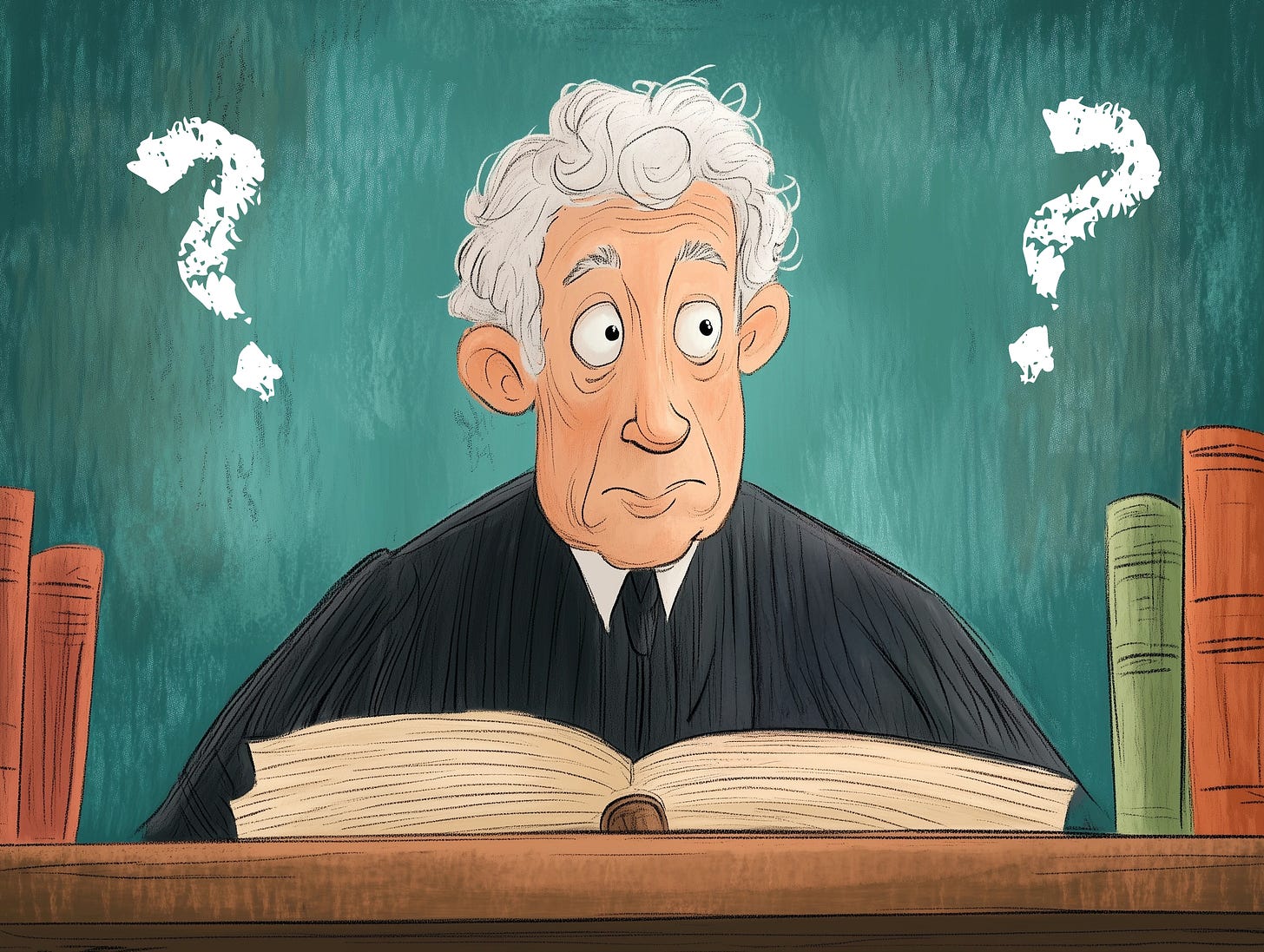 An illustration of Neil Gorsuch looking confused