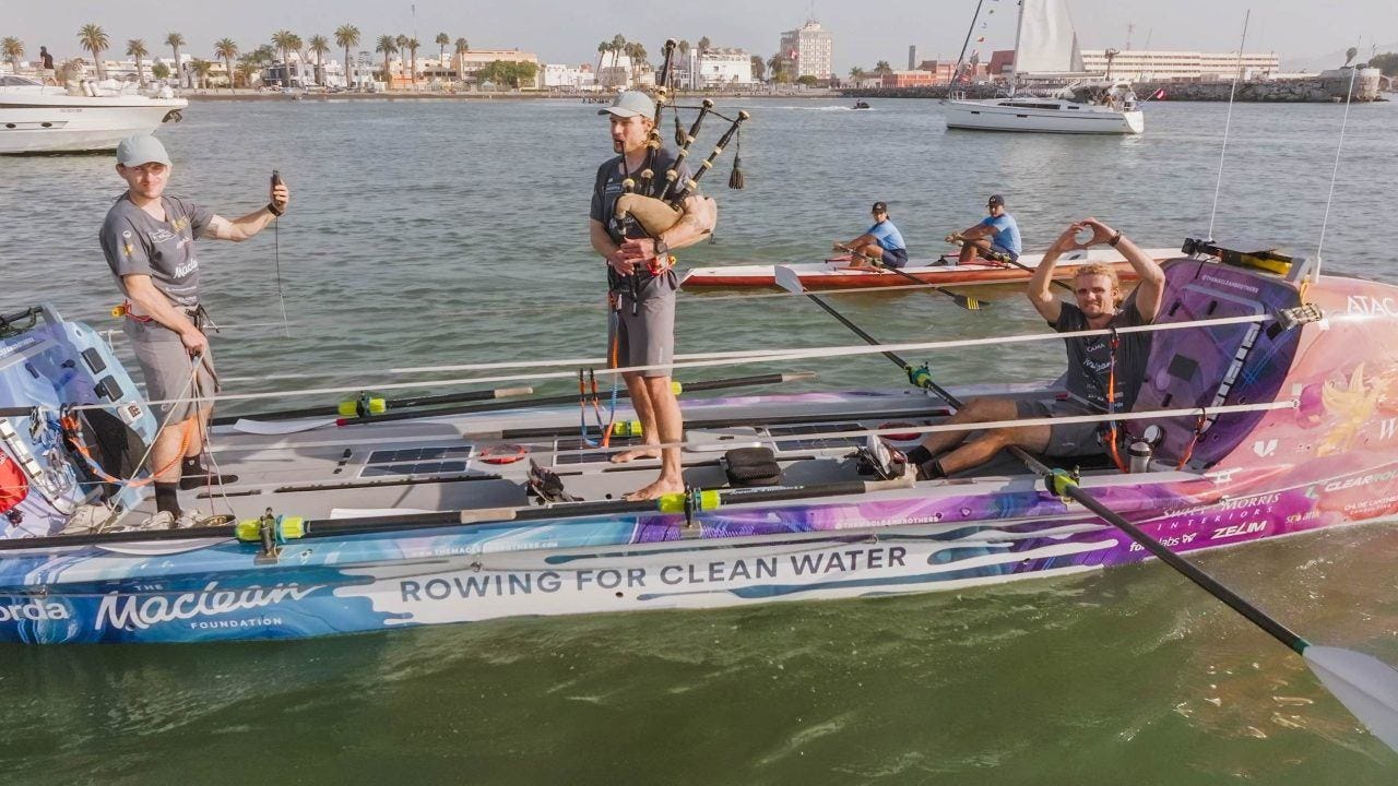 Brothers aiming to break Pacific rowing record depart with haggis for dinner Brothers aiming to break Pacific rowing record depart with haggis for dinner