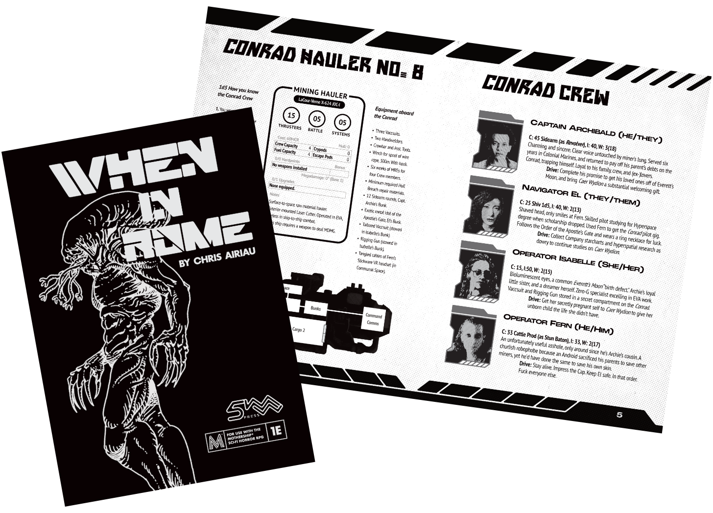 When in Rome cover with an alien, and Ship and NPC spread with illustrations.