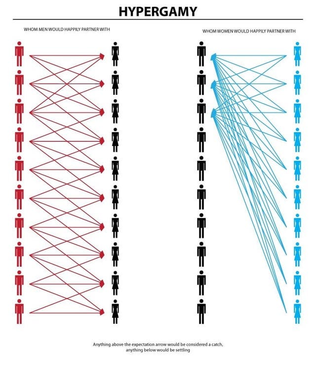 r/WhereAreAllTheGoodMen - HYPERGAMY: A visual aid for the lurkers, newbies, and other uninitiated men. The chart on the left reflects a long term mating strategy, the one on the right, a short term fucking strategy. If you are not in the top tier, you are literally invisible to women. The way things used to be vs now.