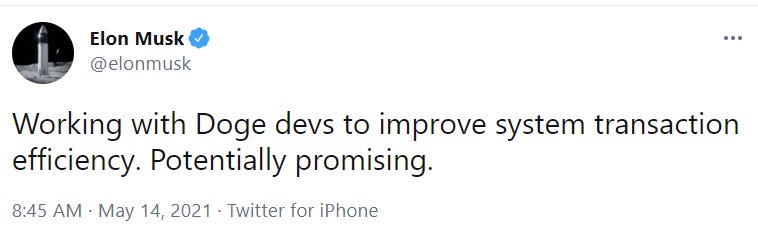 Elon Musk tweet on Doge developments - Potentially promising.