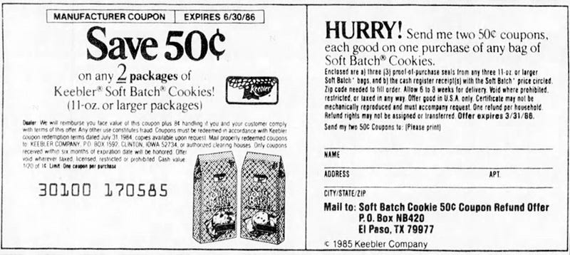 Keebler Soft Batch coupon from 1986
