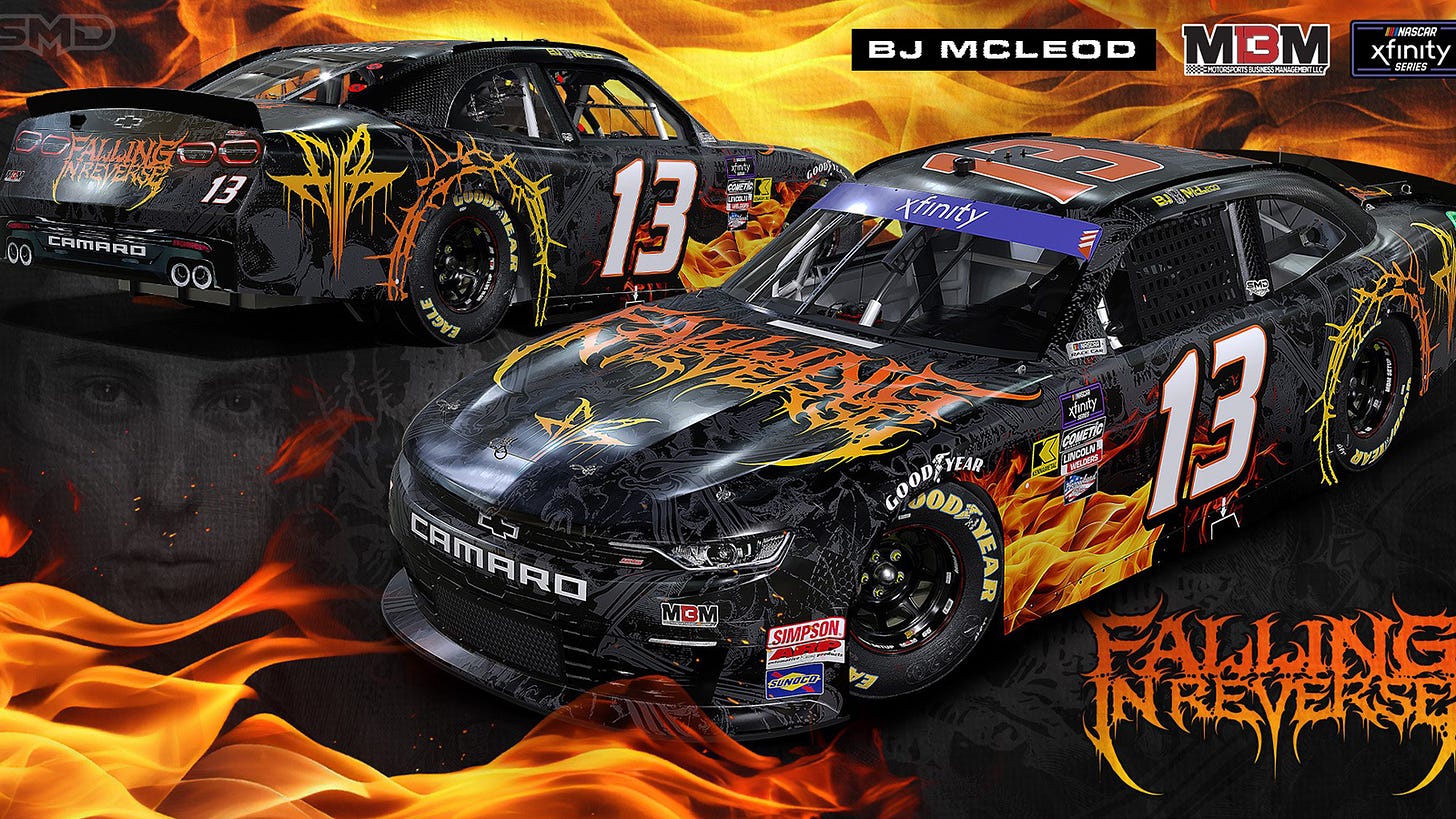 BJ McLeod Falling in Reverse MBM Motorsports NASCAR Xfinity Series Pennzoil 250 at Indianapolis