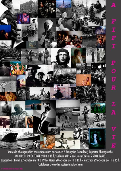 Poster promoting the auction of prints in aid of Françoise Demulder