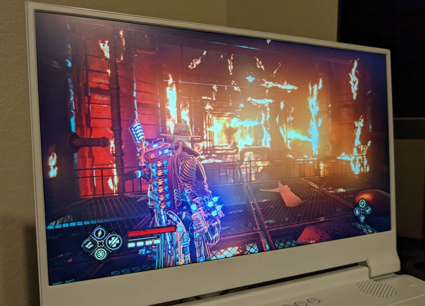 Playing Evil West on the 14-inch portable monitor