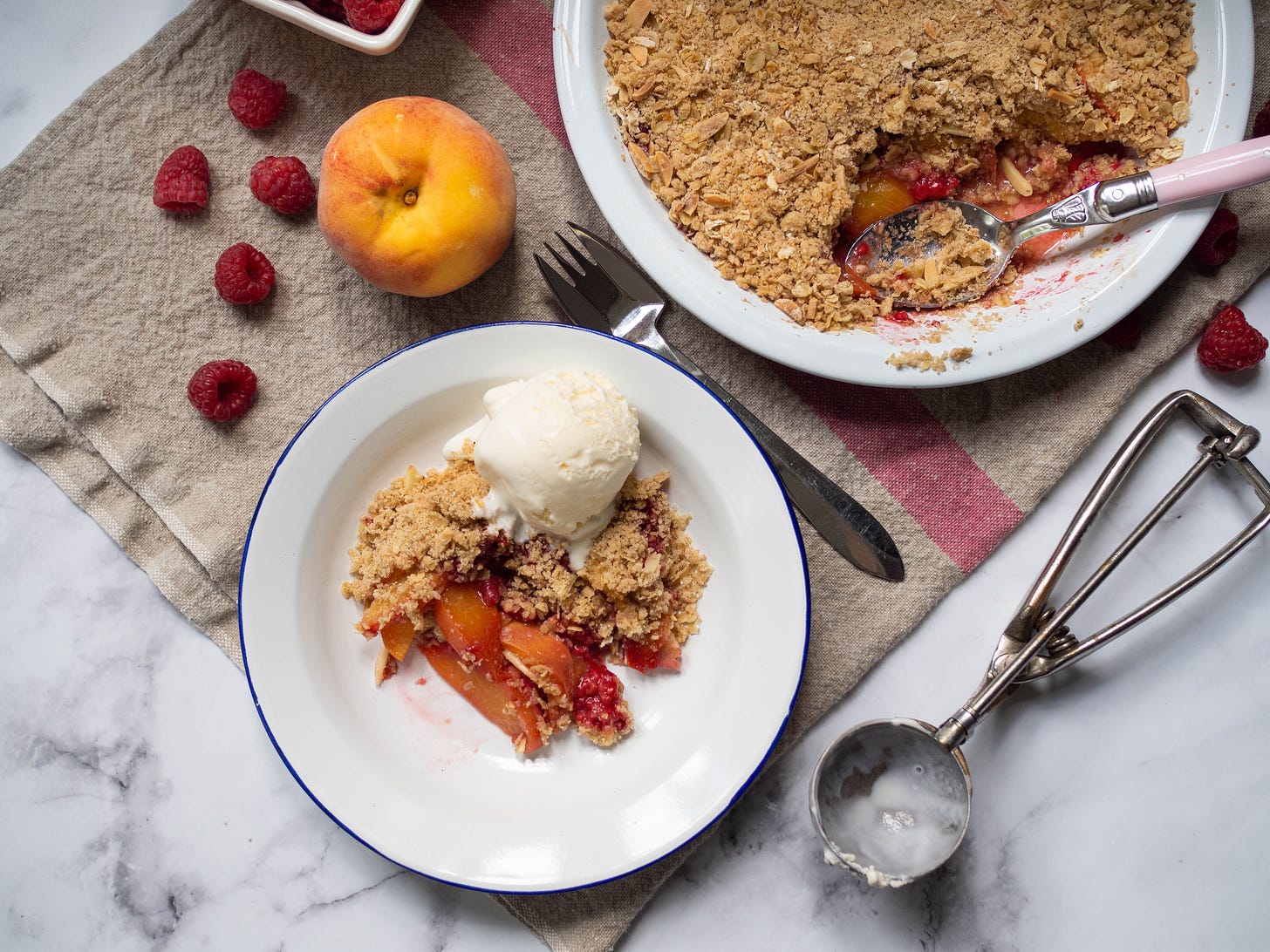 Peach and Raspberry Crumble for The Healthy Baker/Sunshine Sugar