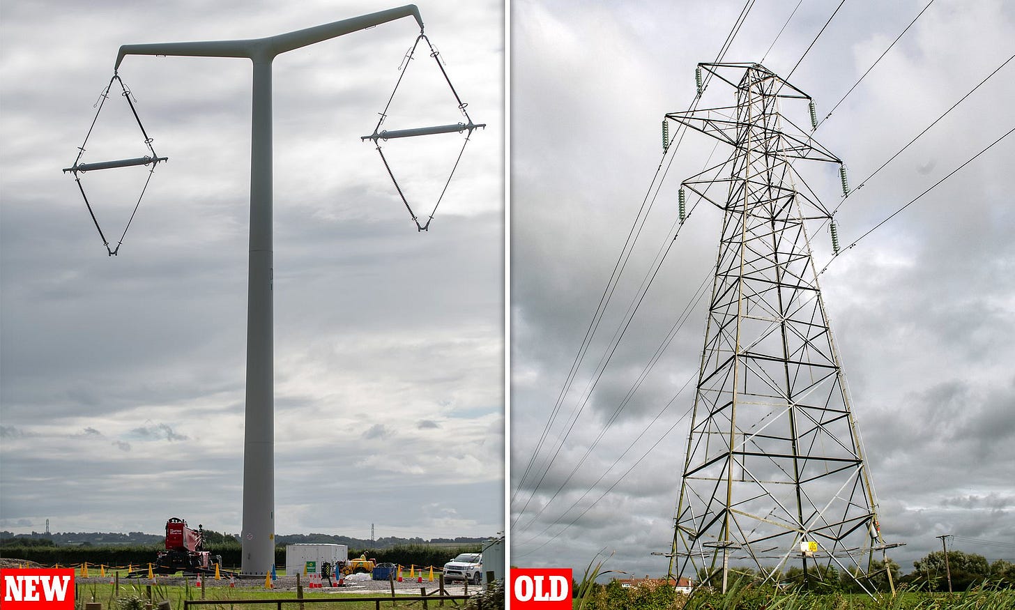 T-shaped electricity pylons are being installed over 35-mile stretch from Hinkley Point | Daily Mail Online T-shaped electricity pylons are being installed over 35-mile stretch from Hinkley Point | Daily Mail Online