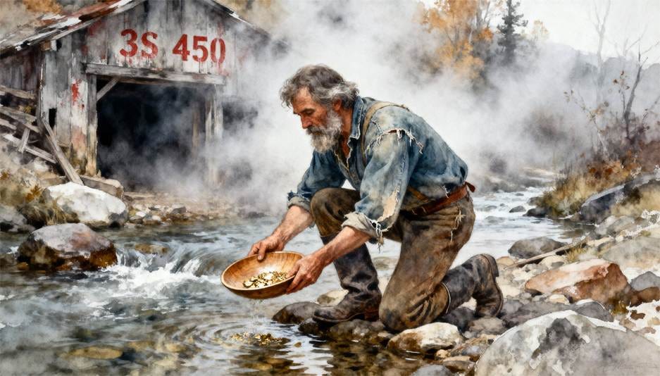 A person picking up gold from a river