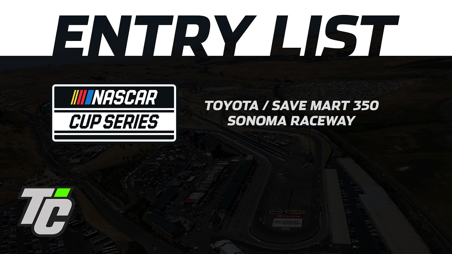 NASCAR Cup Series Entry List Toyota Save Mart 350 at Sonoma Raceway