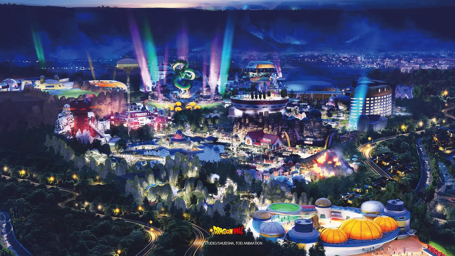 Dragon Ball theme park at night concept art Qiddiya