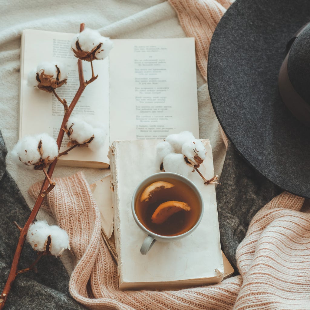 book and hot tea