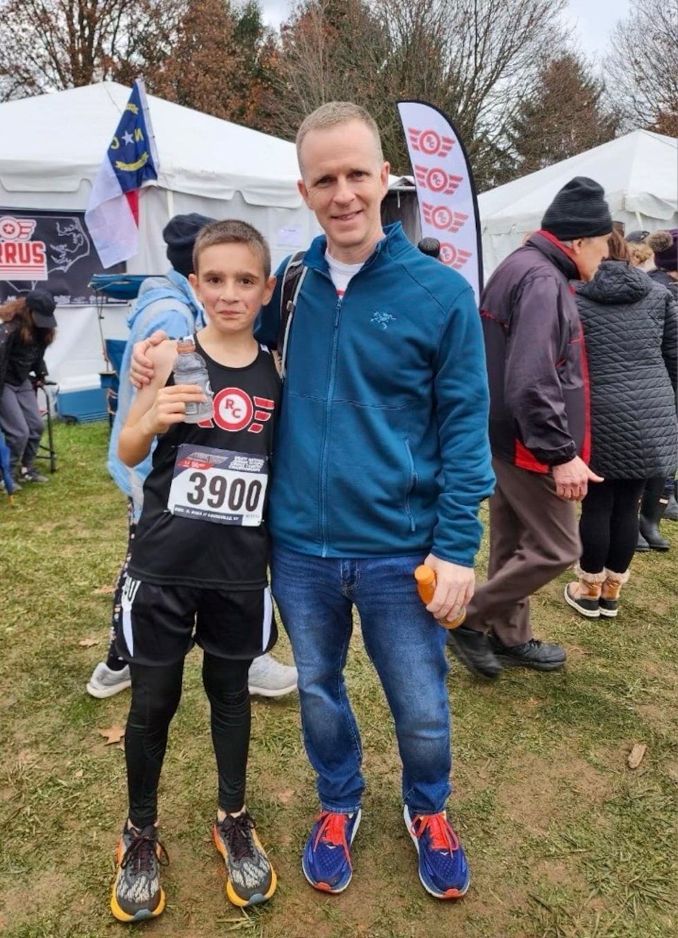 Justin Parmenter and his son who inspired him to step back into running.