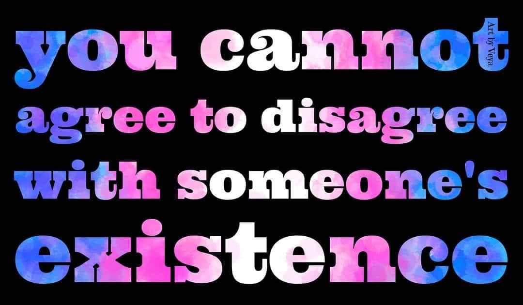 May be a graphic of text that says 'you cannot agree to disagree with someone's existence'