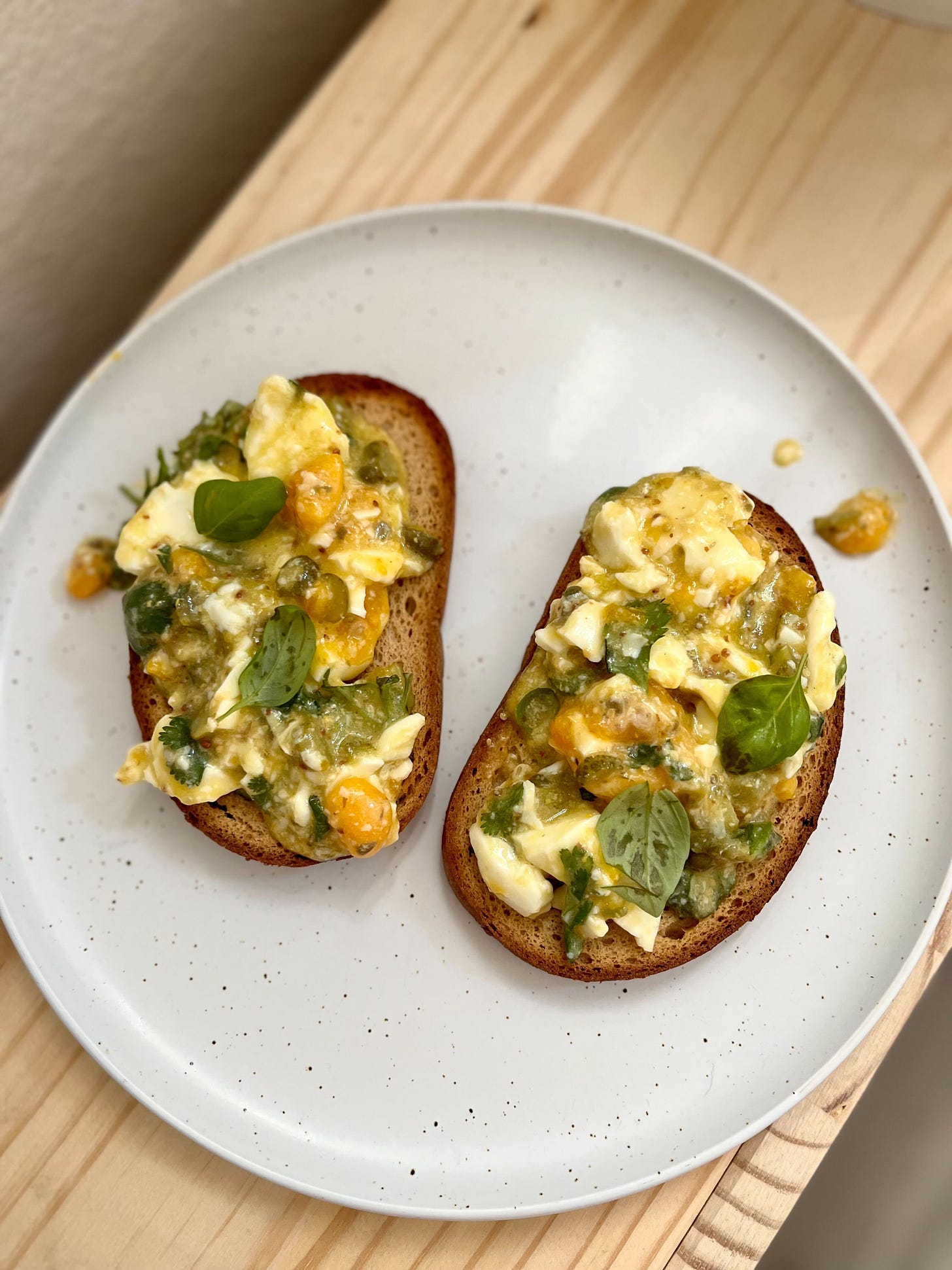 egg salad with greens on toast