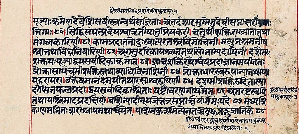 image: a page from a 19th century manuscript of Tantra Rajatantra