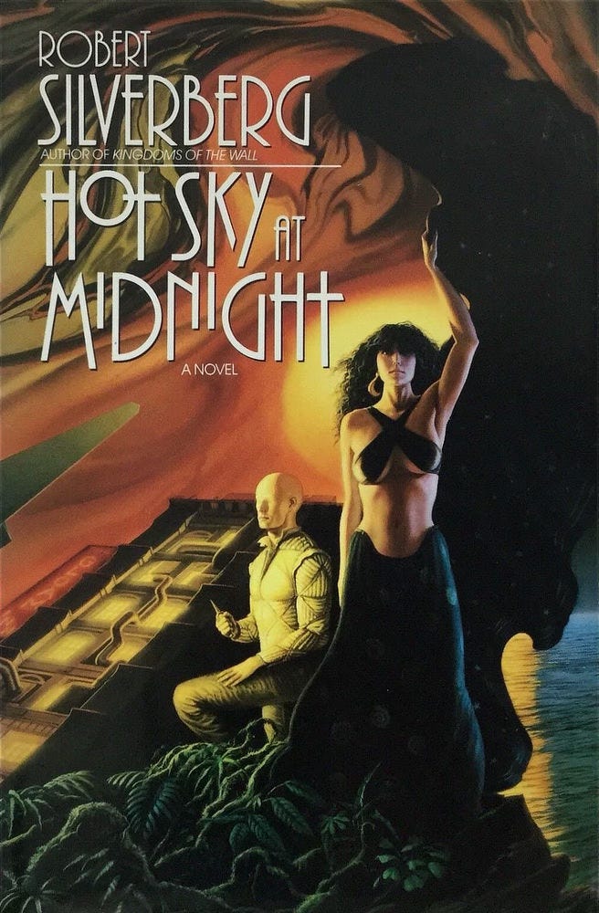 Book cover for HOT SKY AT MIDNIGHT by Robert Silverberg, published by Bantam Spectra.