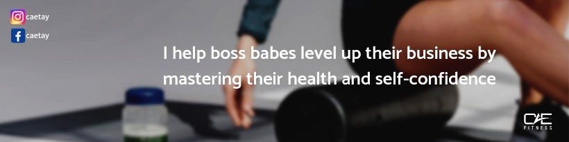 Blurry cropped header image of a leg and butt on a foam roller, with the overlaid text: “I help boss babes level up their business by mastering their health and self-confidence.”