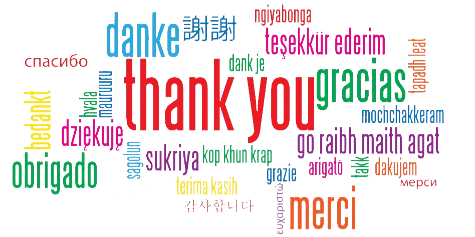 Wordcloud saying "thank you" in multiple languages