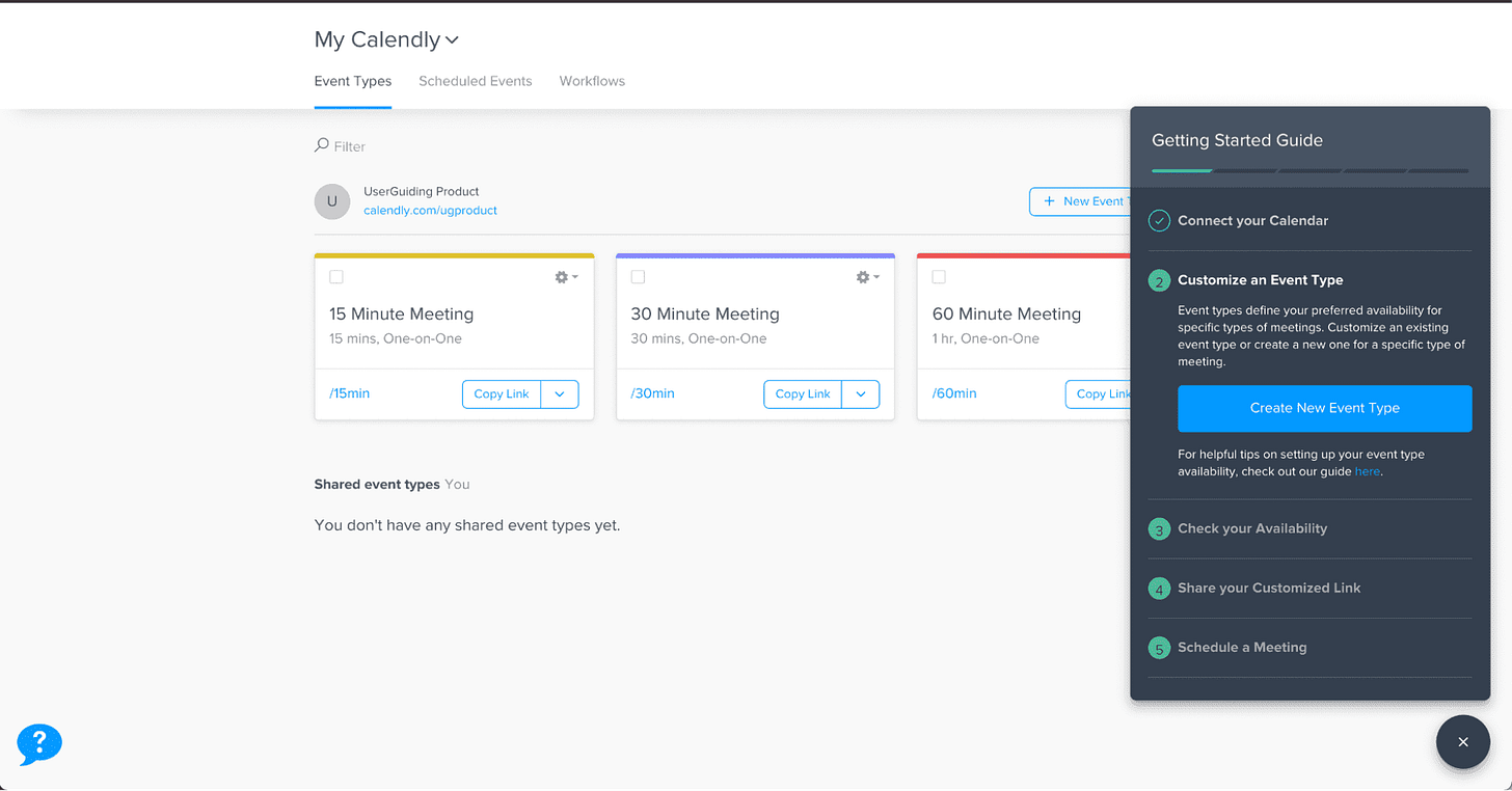 Calendly's onboarding checklist puts you on it right away -  UserOnboarding.Academy