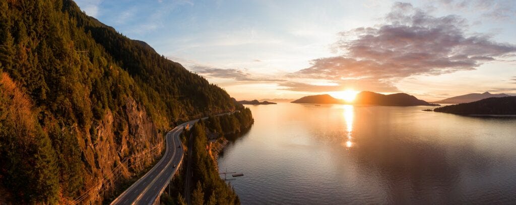 Sea to Sky Hwy in Howe Sound near Horseshoe Bay, West Vancouver, British Columbia, Canada