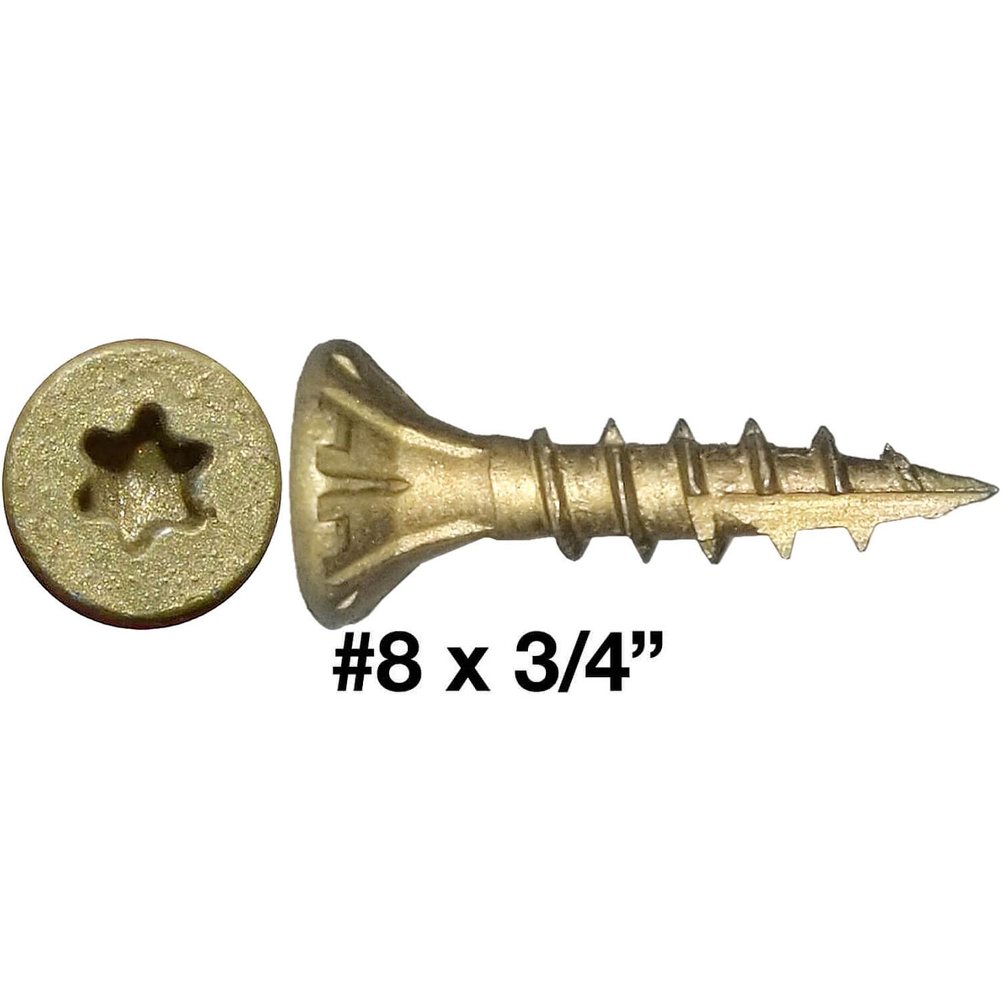 8 x 3/4" Bronze Star Exterior Coated Wood Screw Torx/Star Drive Head -  Multipurpose Exterior Coated Torx/Star Drive Wood Screws - (1 POUND