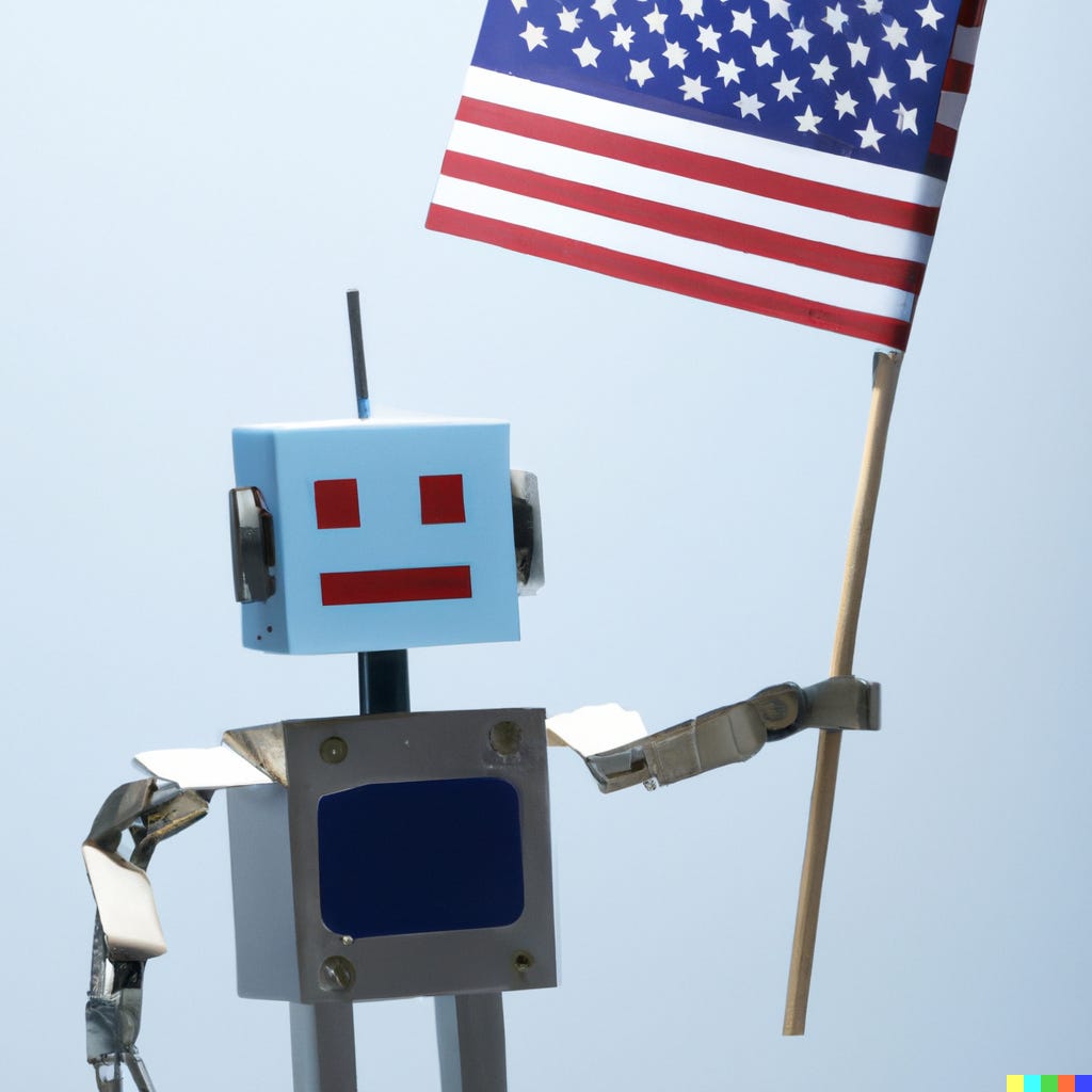 “a robot waving an american flag" / DALL-E