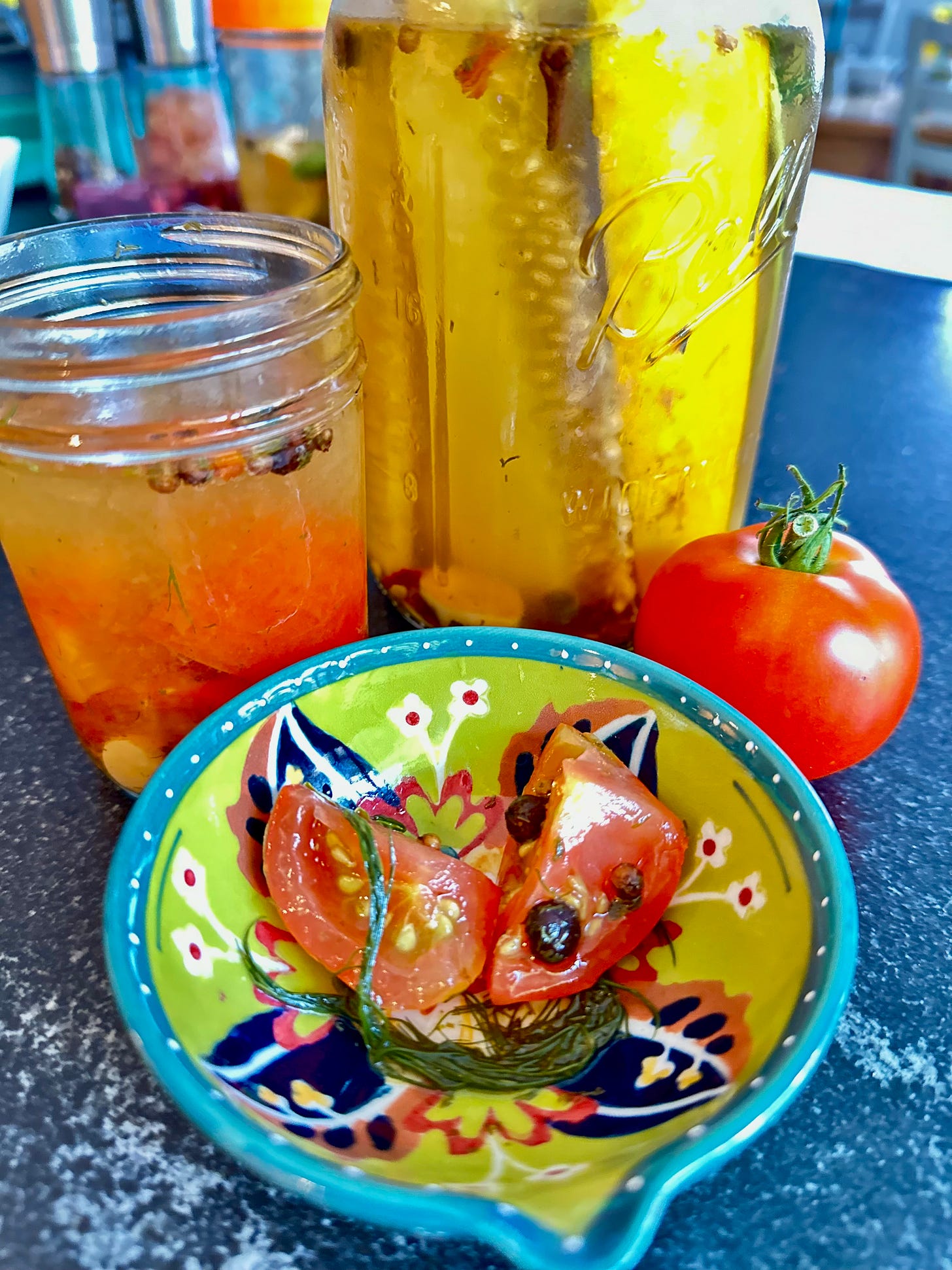 John's refrigerated pickled cucumbers and tomatoes