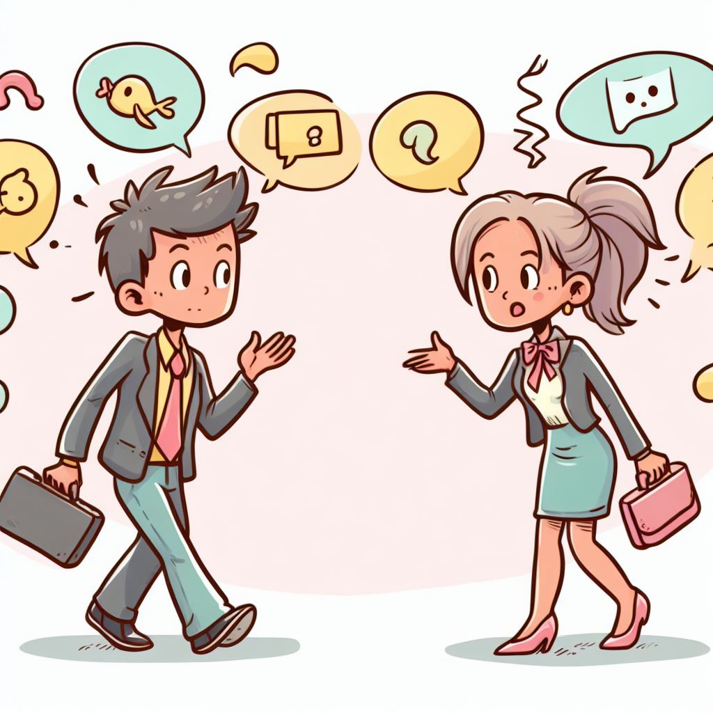 A cartoon of two people miscommunicating because of different communication approaches