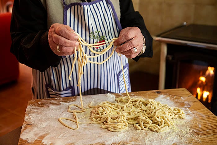 Guiseppina Spiganti, 92, known as Peppa, is one of the ‘Pasta Grannies’. Here she makes hand-rolled ‘pici’ at her home in Tuscany