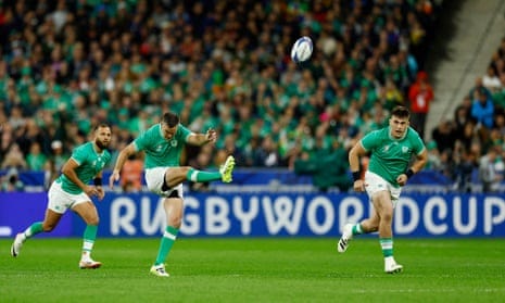 Ireland's Johnny Sexton kicks to start the match 
