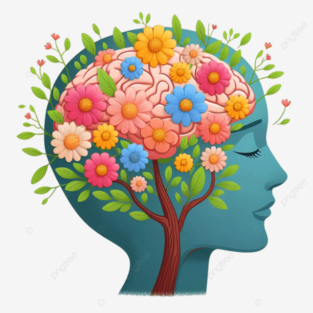 Women's brain covered in flowers