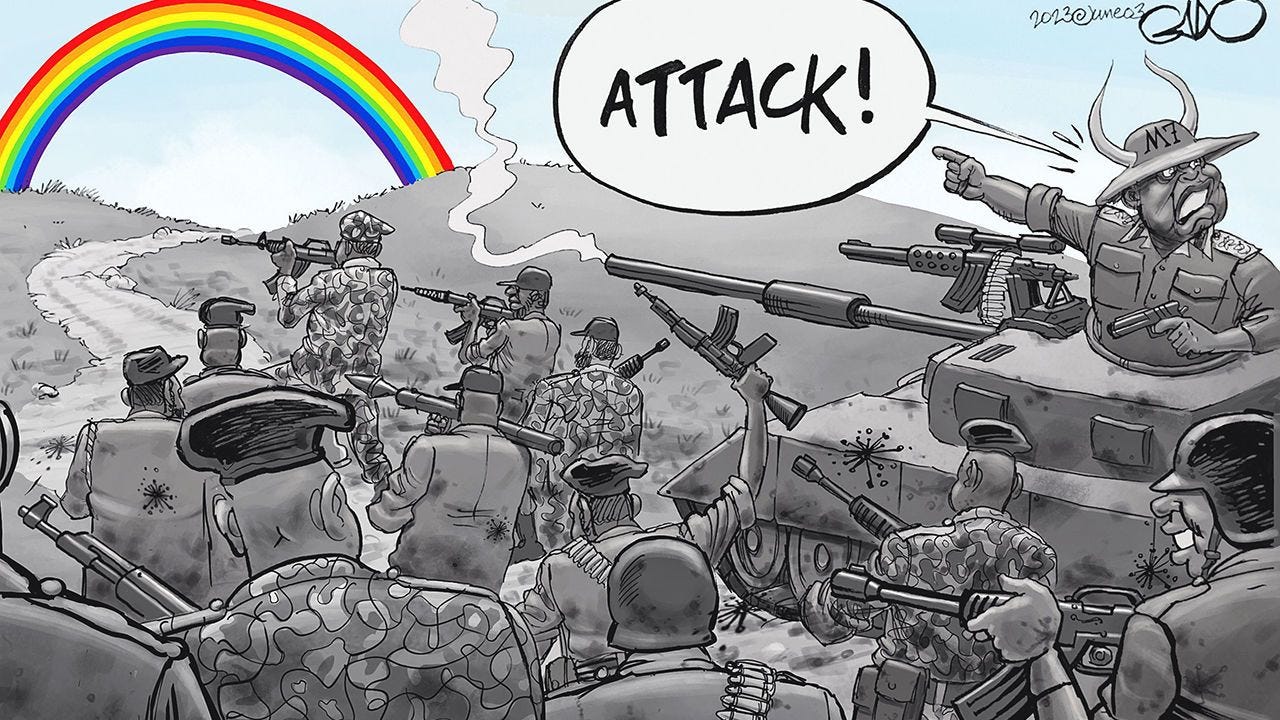 A cartoon by Gado, a satirist, taking aim at Uganda’s hateful new anti-gay law. 