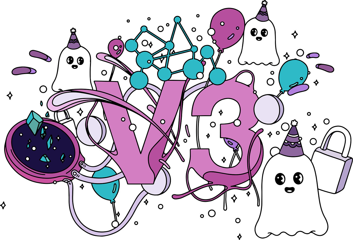 Aave V3 Graphic with Festive Ghosts