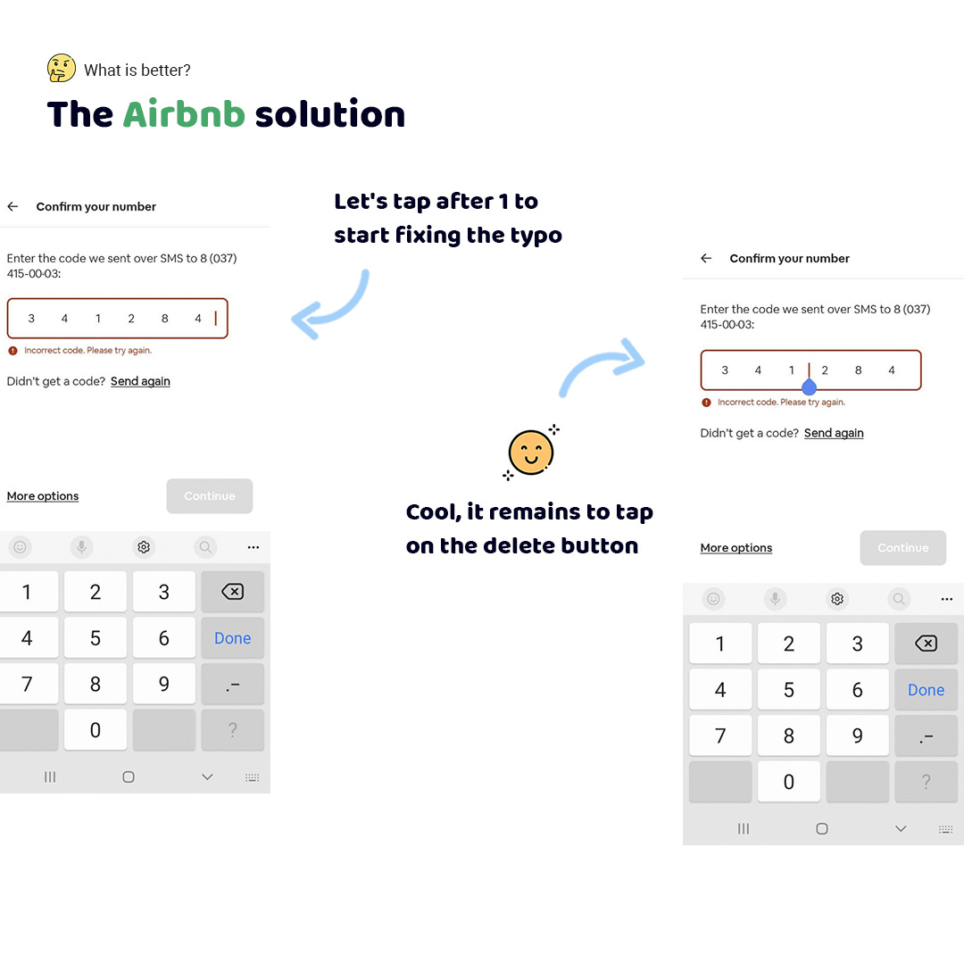 I try to tap after the first digit to start fixing the typo Airbnb helps me to make it