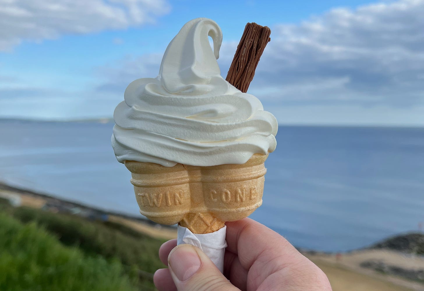 A double cone ice cream at the seaside — has summer finally arrived?