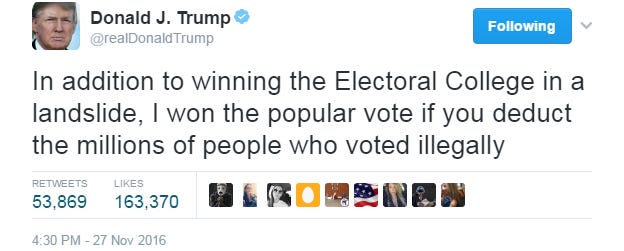 trump twitter claim on voter fraud