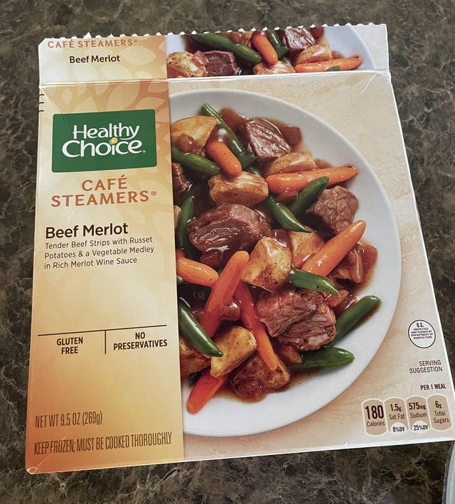 r/frozendinners - (Healthy Choice) Cafe Steamers, Beef Merlot