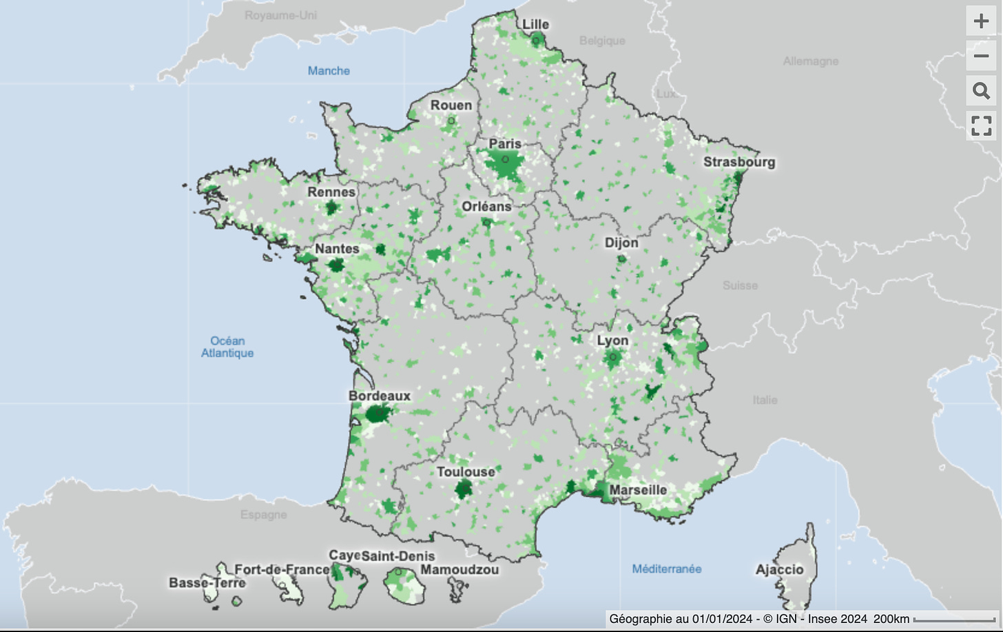 Carte de france avec les villes les plus cyclables pour les actifs