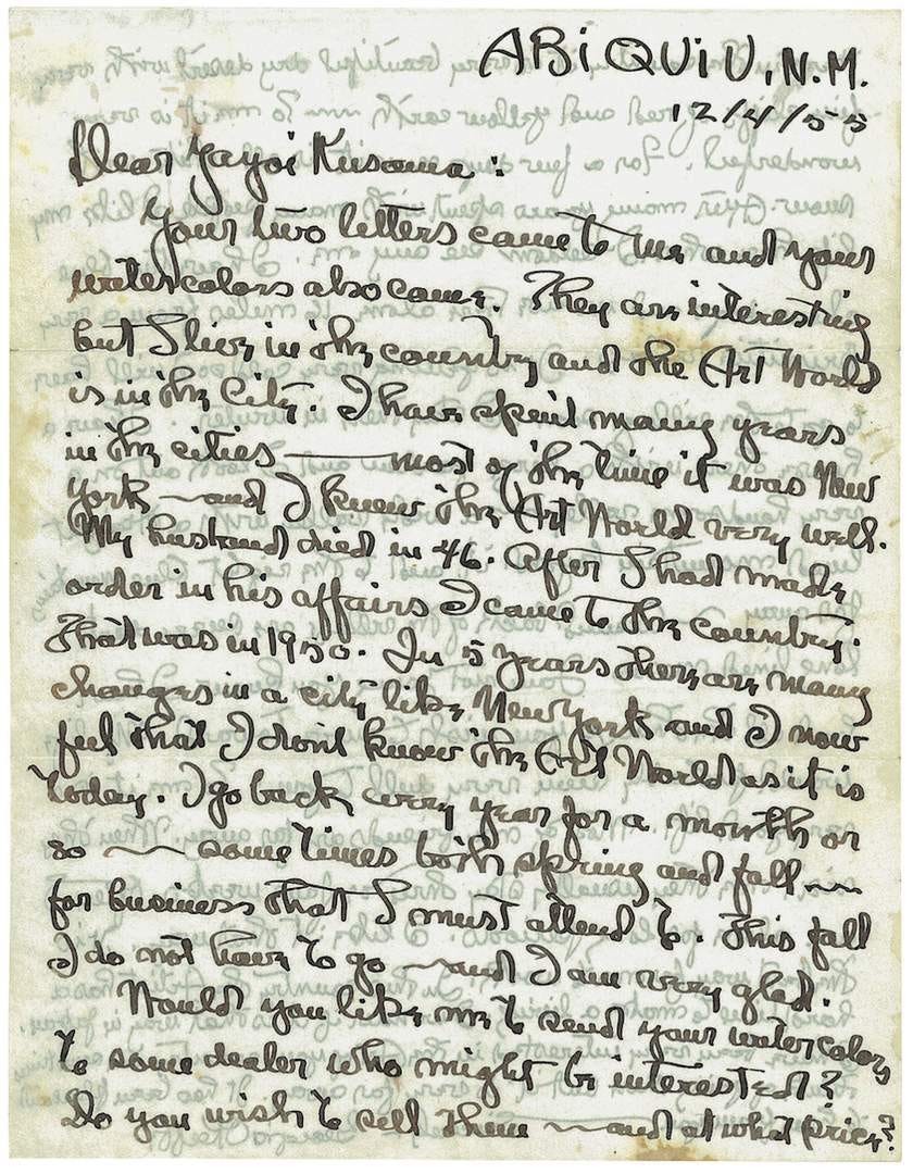 Carta manuscrita de Georgia O'Keeffe a Kusama