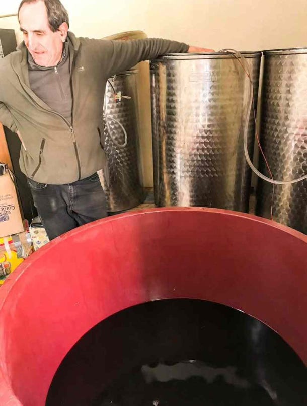 Marco's dad making wine