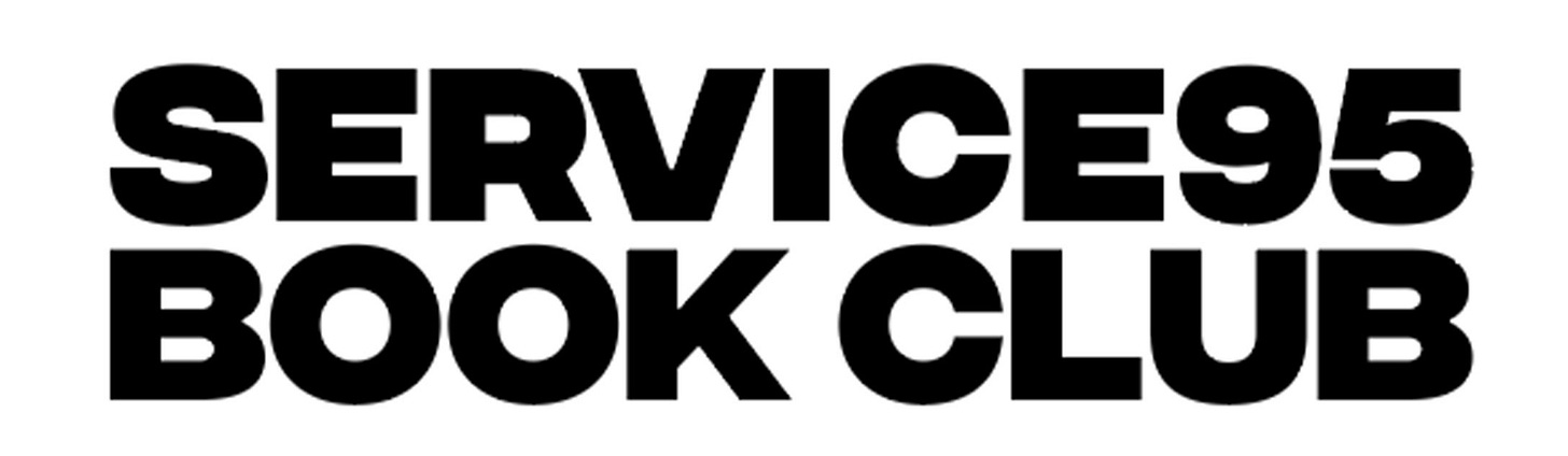 Text graphic featuring "SERVICE95 BOOK CLUB" in bold, black letters on a white background.