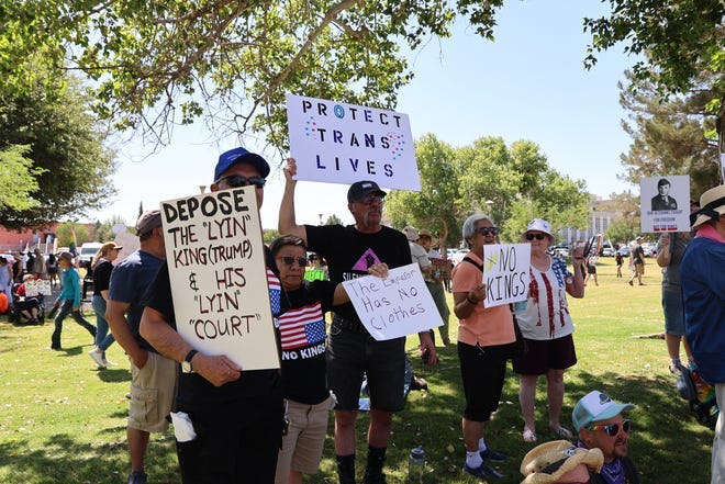 Las Crucens participated in the 'No Kings' protest at 10 a.m. on Saturday, June 14 at Albert Johnson Park, at West Picacho and North Main Street.