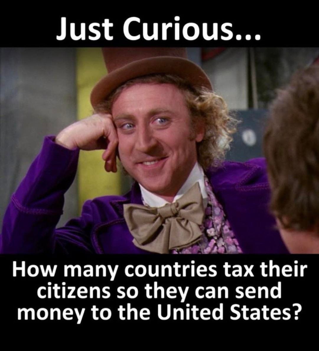 May be an image of 1 person and text that says 'Just Curious... AAAa How many countries tax their citizens so they can send money to the United States?'