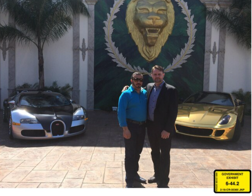 Lev Dermen, left, with Jacob Kingston, 2014. Federal prosecutors say to launder money from biofuels fraud, Kingston purchased the Bugatti, left, to give to Dermen, who purchased the Ferrari on the right to give to Kingston. Photo courtesy U.S. District Court for the District of Utah.