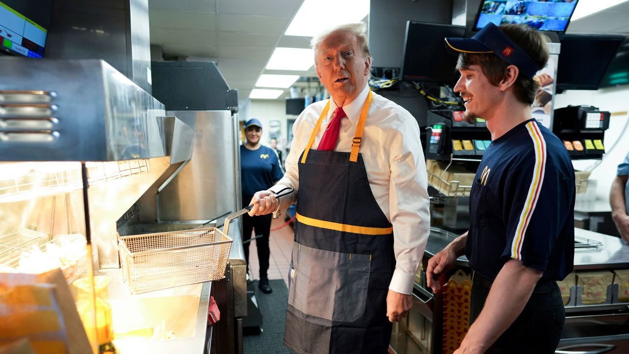 Trump mans fryer during planned campaign stop at a McDonald's