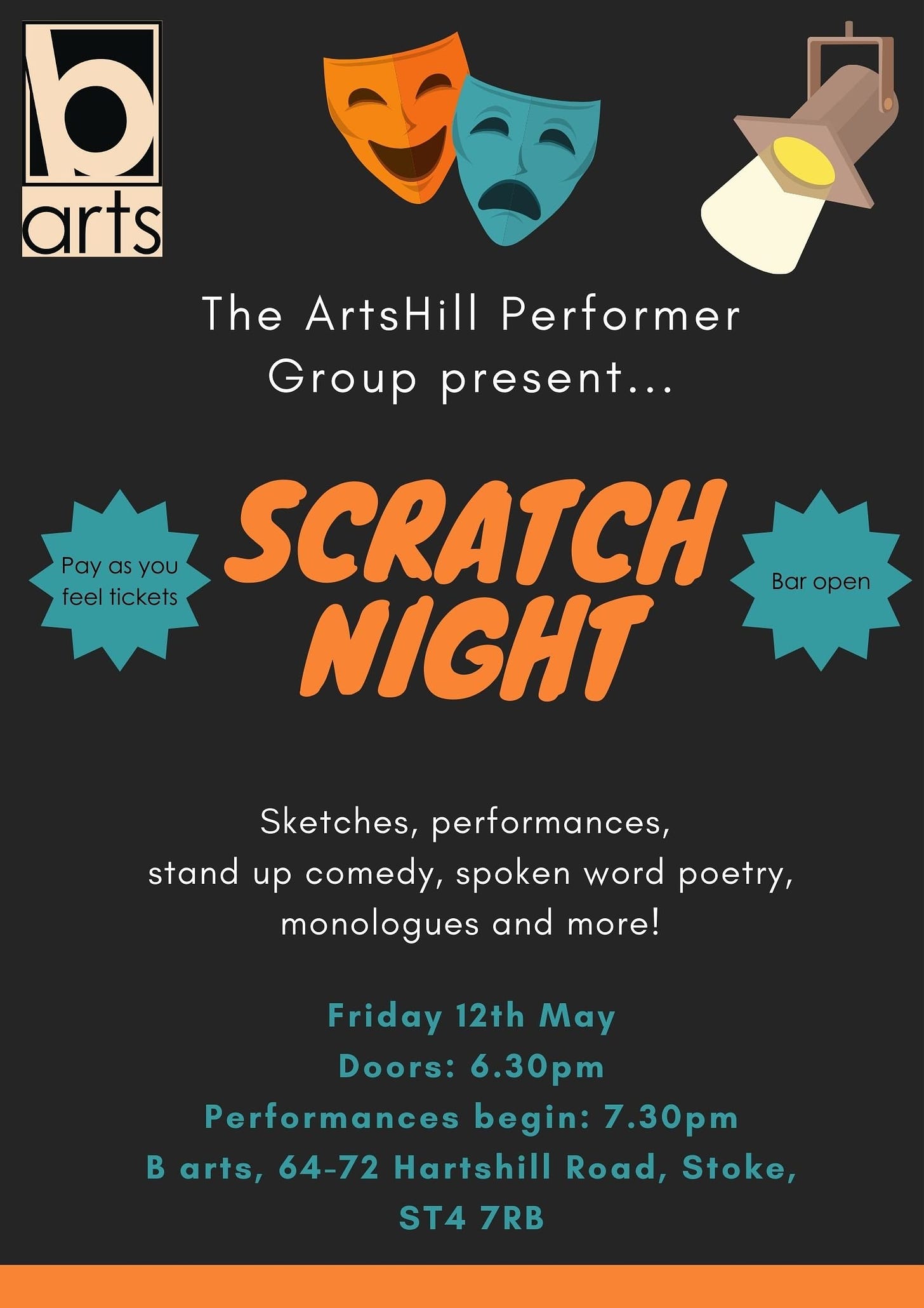 Artshill Performers Group, Scratch Night, B Arts, Stoke